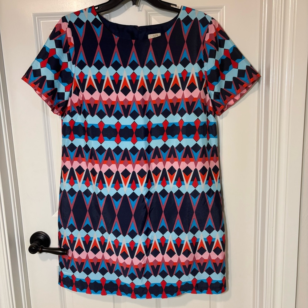 J. Crew Gallery Shift Dress with a colorful geometric print Women’s 12